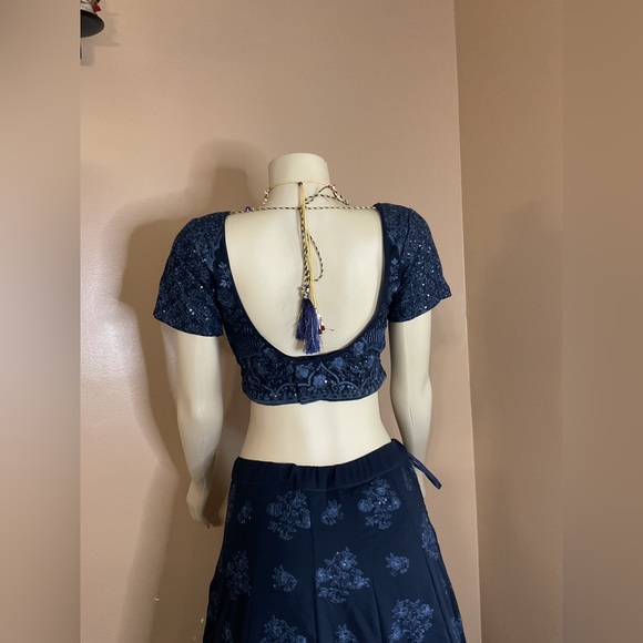 🐘 Embroidered Georgette Lehenga in Navy Blue - Picture 11 of 16